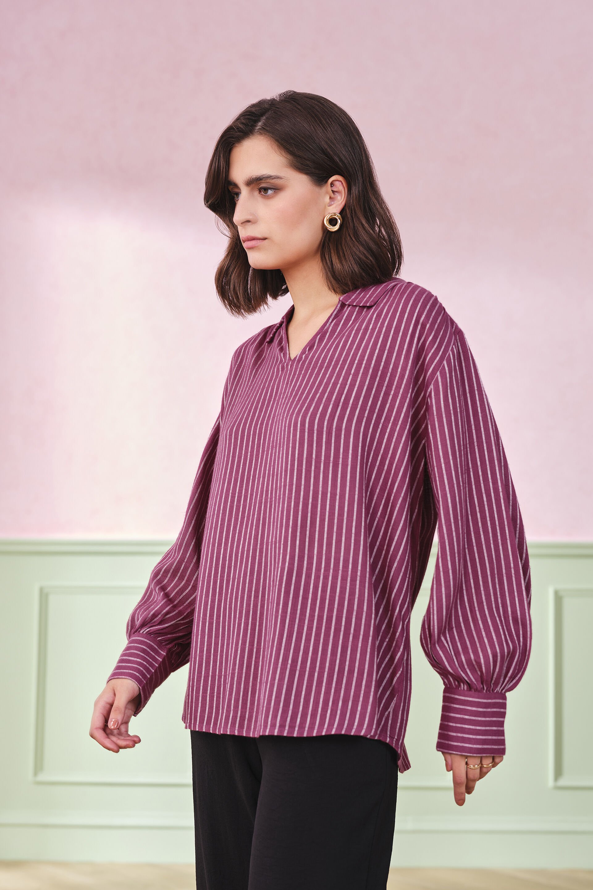 Roseberry Stripe Viscose Shirt, Fruit Dove, image 3